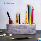 Whitewashed Wooden Pen Holder, Grey Solid Wood Desk Organizer, Rustic Paint Brush Holder and Art Supplies Organizer