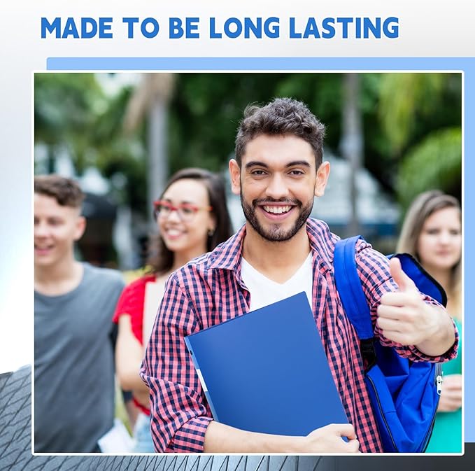 Henoyso 8 Pcs 3 Ring Binder 1/2'' Round Fits Letter Size 8. 5'' x 11'' Paper Plastic Flexible Binder Holds 100 Sheets with 1 Pockets Versatile Organizer for Office Home School (Blue)