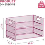 Marbrasse 3 Tier Paper Organizer Letter Tray, Mesh File Organizer with Handle, Paper Sorter Desk Organizer for Home Office Supplies - 2p Pink