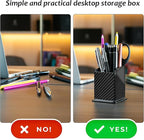 Carbon Fiber Pen Holder Pencil Holder for desk, Desktop Organizer and Black Pencil Cup for Office, School, Home,Glossy Black