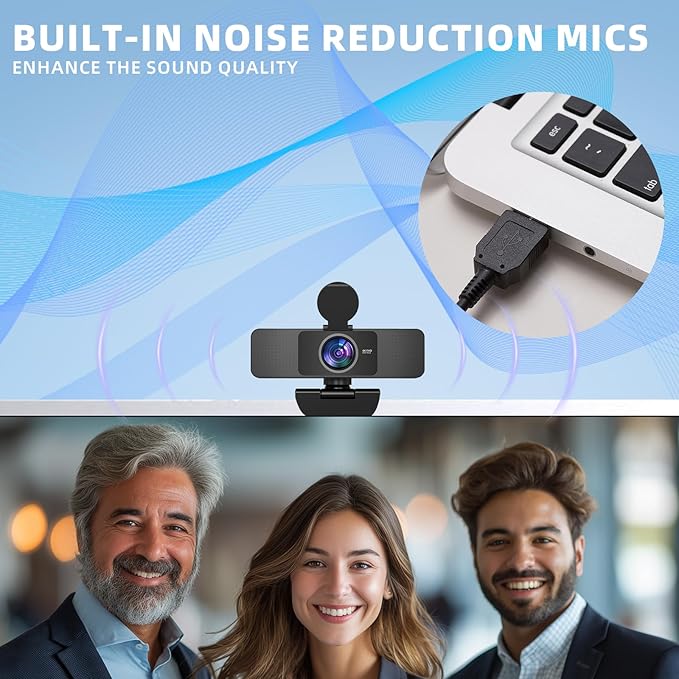 4K Webcam for PC - Autofocus, Noise-Canceling Mic, USB Plug & Play with Privacy Cover Camera 4K for Zoom/Teams/Skype/Google Meet