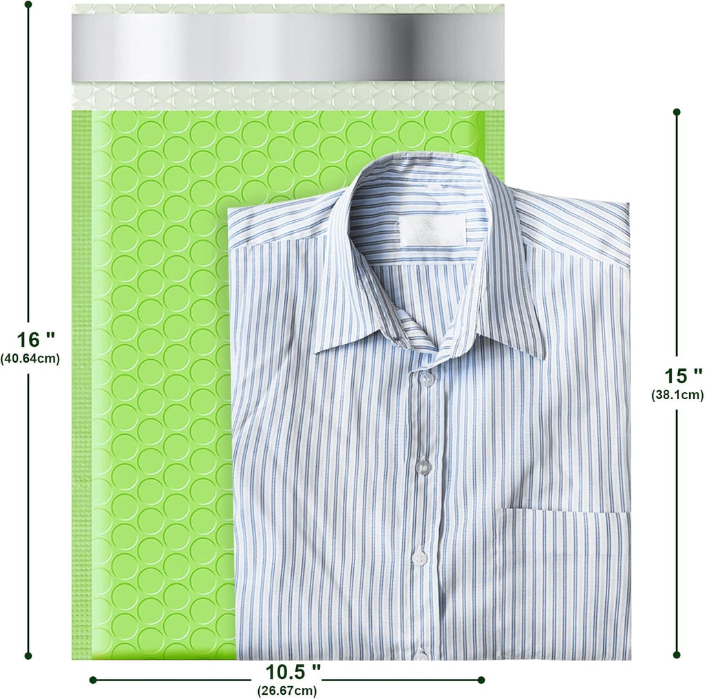 10.5x16 Poly Bubble Mailers #5 Padded Envelopes, 25Pcs Self Seal Mailing Envelopes Bubble Padded Mailers (Light Green)