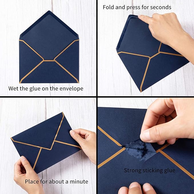 50 Pack Navy Blue A6 Envelopes 4x6 Self-Adhesive V Flap Envelopes with Gold Border for Office, Wedding Gift Cards, Invitations, Graduation, Baby Shower, Parties (4.75x6.5 inches)