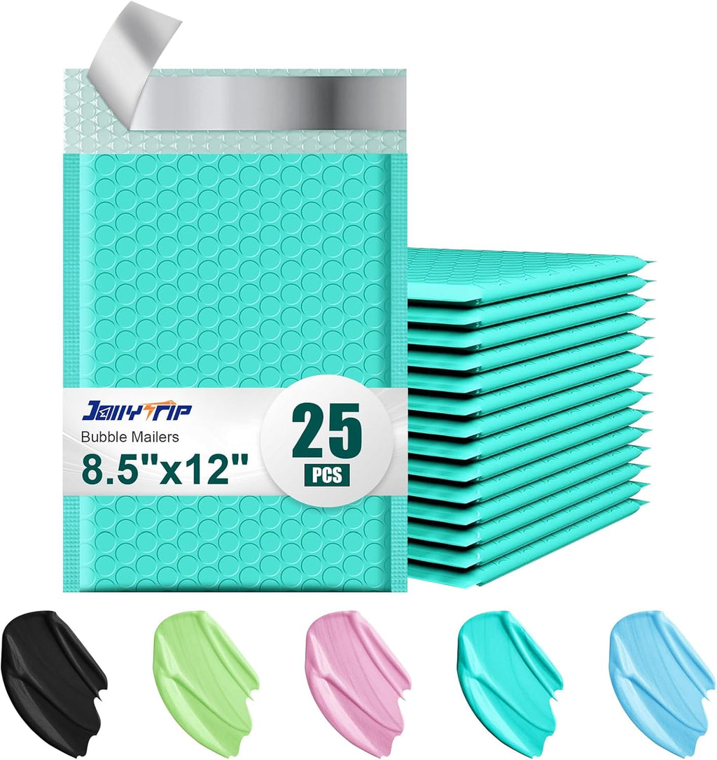 Poly Bubble Mailers 8.5x12 Inch, 25 Pack Padded Envelopes for Shipping, Package Envelopes with Self Seal Adhesive, Waterproof Padded Mailers (Teal, Bulk #2)