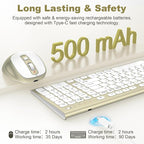 Wireless Keyboard and Mouse, USB Type C Rechargeable Slim Silent Keyboard Mouse, Compact Full-Size Keyboard with Number Pad and Cover for Windows, macOS, PC/Computer/Laptop - Gold