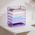 Marbrasse 6 Tier Paper Organizer Letter Tray - Mesh Desk File Organizer with Handle, Paper Sorter for Letter/A4 Office File Folder Holder - Purple