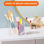 Pen Holder for Desk, Clear Acrylic Pencil Holder for Desk, Marker Holder with 3 Compartments, Pencil Organizer for Home, Office, Classroom, Bathroom