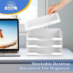 4 Pack Stackable Paper Trays for Letter Documents, Desktop File Organizers for Office Supplies, Stackable Desk Tray Holder for Paper Storage, White