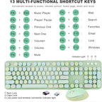 Wireless Keyboard and Mouse Combo, Ergonomic Full Size Typewriter Retro Round Keycaps Keyboard, Compatible with Windows, PC, Perfer for Home and Office Keyboards (Green