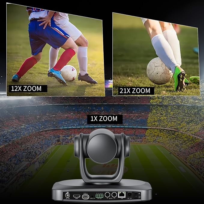 PTZ Camera 4K 21X Optical Zoom, HDMI, 3G-SDI, USB, POE IP Streaming, AI Auto Tracking PTZ Conference Room Camera for Church Services, Worship, Education, YouTube Facebook