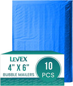 Levex - #0000 4" x 6" [10 Pack] Blue Poly Bubble Mailers, Padded Envelope Mailers, Packing Envelope & Mailing Bags for Shipping