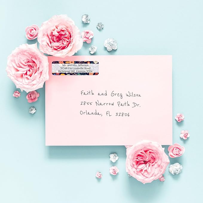 Multicolored Floral Print Rolled Address Labels / 500 Personalized Return Address Labels/Designer Address Stickers in Elegant Plastic Dispenser