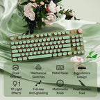 EWEADN V20 Green Typewriter Keyboard,87 Keys Backlit Typewriter Style Mechanical Keyboards, Media Control Knob, Wired/BT5.0/2.4G Typewriter Style Computer Keyboards Pink Switch for Windows/Mac/PC