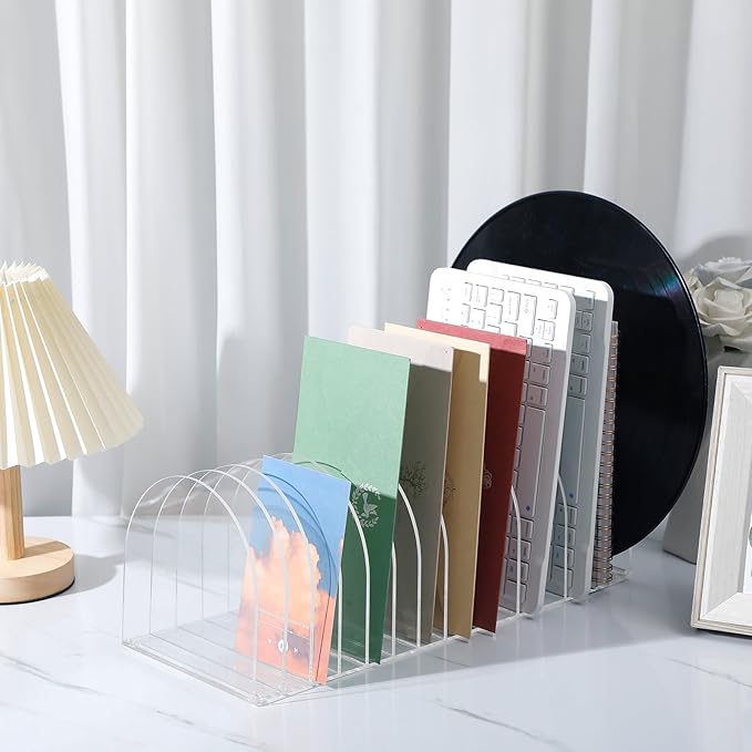 Ctosree Acrylic File Organizer for Desk Vertical 15 Compartments File Sorter Mail Organizer Desktop Countertop Folder Stand Racks for Office Home School Desk(Arch,Clear)