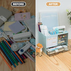 Desk Organizer with 3 Drawer, Multi-Functional Pencil Pen Holder for Desk, Desk Organizers and Storage with 8 Compartments, Desktop Organizer for Office Home Art Supplies (Blue)