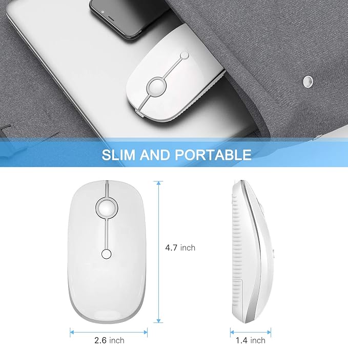 Type C Wireless Mouse，Vssoplor USB C Mouse Dual Mode 2.4G Cordless Mice with Nano USB and Type C Receiver Compatible with PC, Laptop, MacBook and All Type C Devices-White Silver