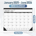 Desk Calendar 2025,January 2025 to June 2026,Large Desk calendar 2025-2026,Desk Calendar 2025-2026 Large 22x17,Classroom 2025 Calendar 22x17" with Round Holes& NOTES List (Black),18 Months Calendar 2025