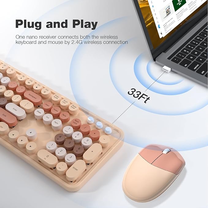 MOFII Wireless Computer Keyboard and Mouse Combo, Typewriter Full Size Keyboard with Number Pad and 2 in 1 USB Connected Mouse for PC Computer Laptop Desktop Windows (Milk Tea)