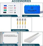 J&J worldwide Glass Whiteboard 47 x 35, Frosted Glass Dry Erase Board Non-Magnetic, Semi-Transparent, Includes Markers, Marker Tray, Eraser for Wall, Office, Home, School