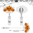 Halloween Pumpkin Badge Reel Cute Glitter Badge Holder Badge Clip Nurse Badge Reel Halloween Handbone Retractable Name Badge Name Tag Holder Nursing Student Social Worker Gift for Coworker