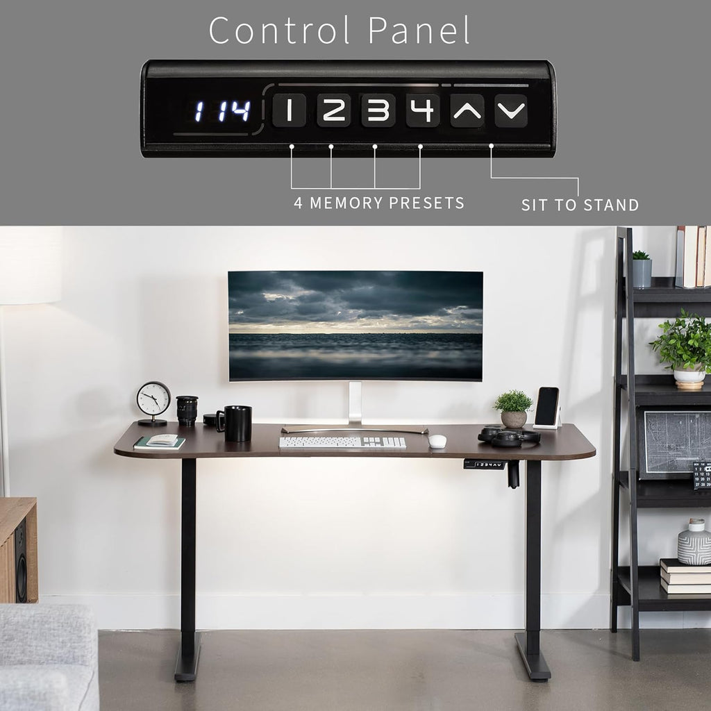 VIVO Electric 63 x 32 in Standing Desk, Memory Height Adjustment, 1B Series, Dark Walnut Top Black Frame, DESK-KIT-1B1D