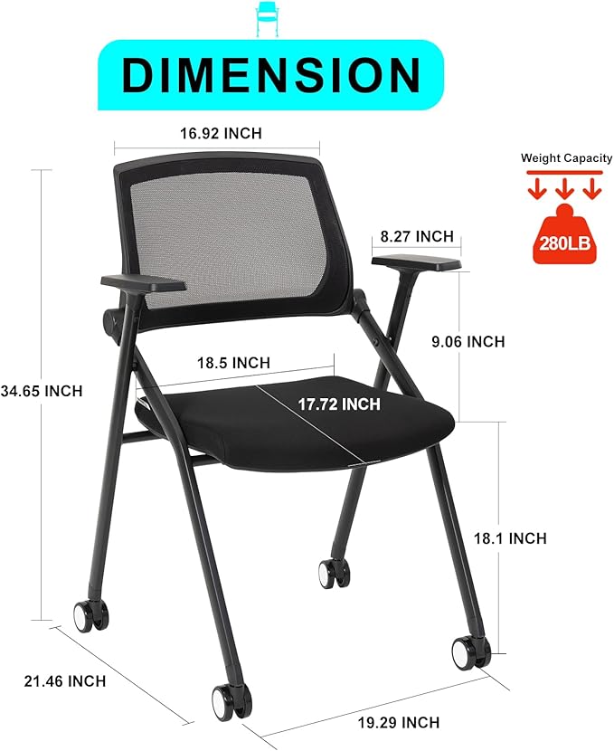 50 Pack Conference Room Chairs with Wheels and Sliding Armrest,Foldable Nesting Chair for Office School Church Waiting Room Black