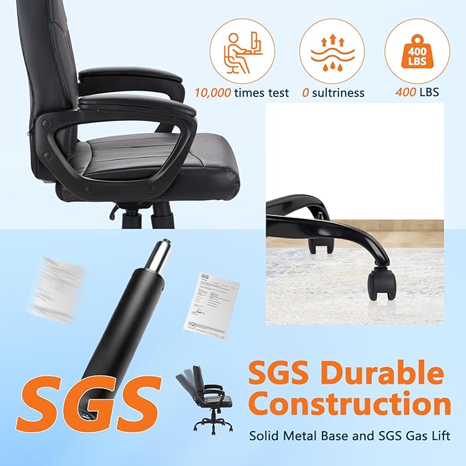 CLATINA Mid Back Leather Office Executive Chair with Lumbar Support and Padded Armrestes Swivel Adjustable Ergonomic Design for Home Computer Desk 2 Pack