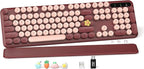 SABLUTE Wireless Keyboard, Round Keycaps, Retro Typewriter Keyboard with Detachable Wrist Rest, Sleep Mode, Foldable Legs, 2.4GHz Full-Size Cordless Computer Keyboard for Windows/PC/Laptop (Wine Red)