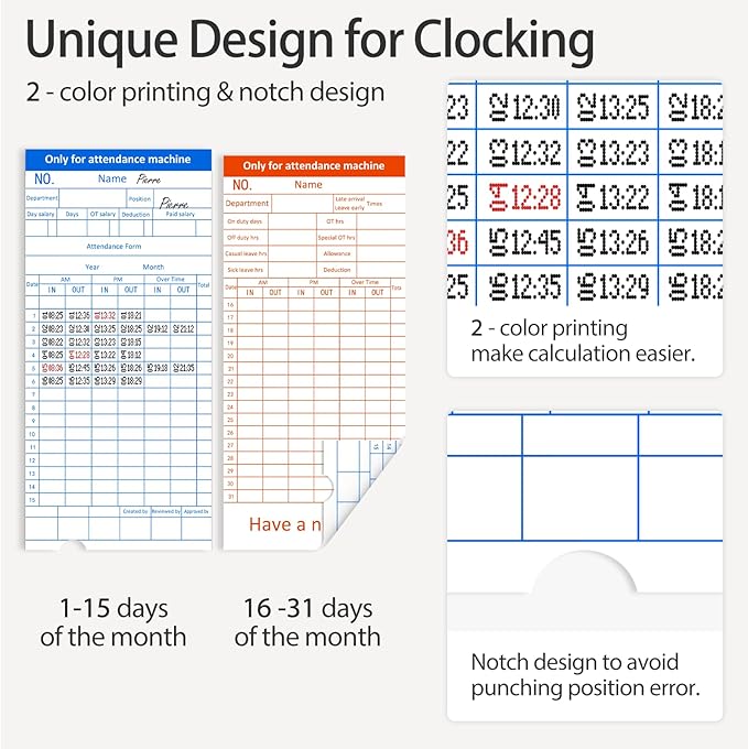 Time Clocks for Employees Small Business, Auto-Align Time Clock, 6 Punches per Day Time Machine, Clock in Machine for Employees with 100 Time Cards, 2 Ink Ribbons and 4 Racks(Military time)