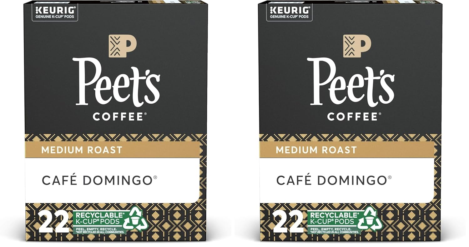 Peet's Coffee Café Domingo, Medium Roast, 22 Count Single Serve K-Cup Coffee Pods for Keurig Coffee Maker (Pack of 2)