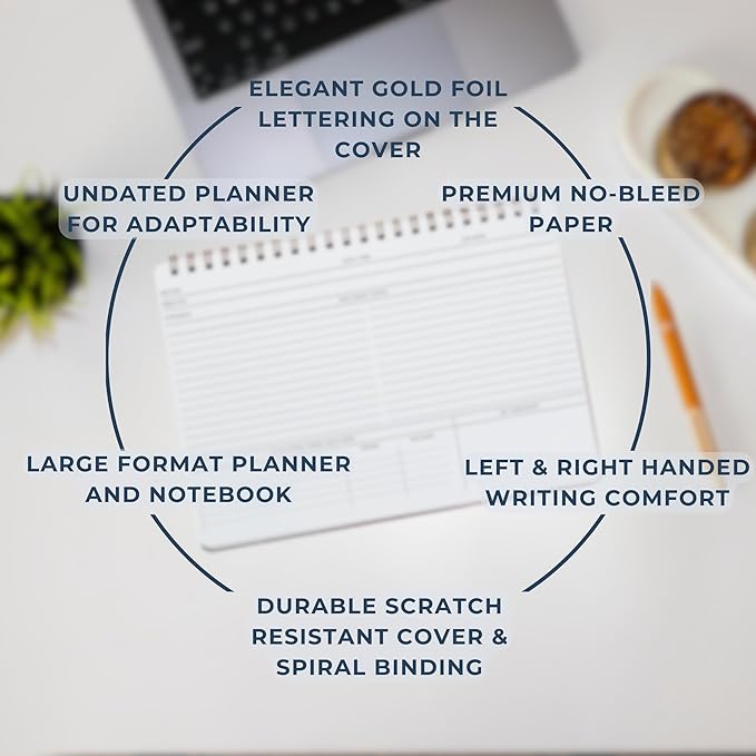 | Meeting Notebook for Work | 8.25" x 11.75" | Project Planner | Simple Design | Multiple Layouts | Office and Business Planner (Navy, Meeting Planner - Landscape)