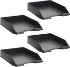 Stockroom Plus Letter Trays - 4-Pack, Black, 10 x 13.5 x 2.5 in - Stackable Paper Trays & Desktop File Organizer - Mail Organizer & Document Storage