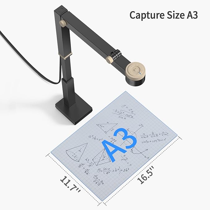 CZUR Fancy Pro 8MP USB Document Camera for Teacher, 4K Webcam with Microphone and LED Light, Up to 60fps, Auto Focus, for Remote Teaching, Live Streaming, Web Conference, for Mac and Windows