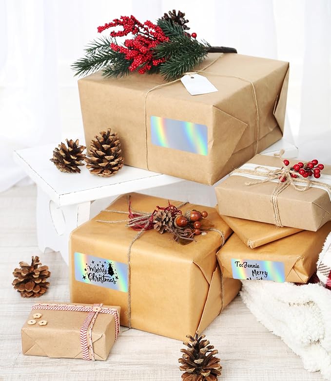 Holographic Square Thermal Labels (4 x 2 inch), Self-Adhesive Direct Thermal Sticker Label, Compatible with All Thermal Shipping Label Printers, for Name, Price Tag, DIY, Logo, 500 Labels/Roll