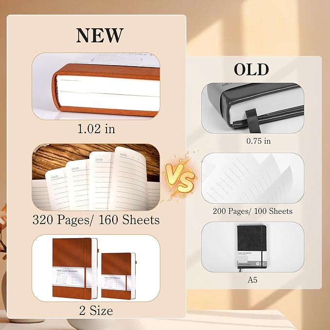 CAGIE B5 Journal Notebook for Men Women 320 Pages 100 Gsm Paper Vintage Journaling Notebooks A5 Hardcover Leather Journals for Writing Travel Work Note Taking Diary, 7.6x10 In, Brown