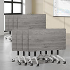 Folding Conference Table, Modern Large Conference Room Tables with Flip-Top Design, Foldable Conference Table Meeting Table with Wheels, Mobile Seminar Training Tables for Office Classroom (8, Oak)