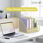 SUPEASY Desk Organizers Metal Desk Magazine File Holder with 5 Vertical Compartments Rack File Organizer for Office Desktop, Home Workspace, Gold Plus