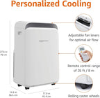 Amazon Basics 3-In-1 Portable Air Conditioner, 12000 BTU (ASHRAE), Cools Up to 550 Sqf, Portable AC with Cool/Dry (Dehumidifier)/Fan-Only Functions, Auto Mode, Sleep Mode, Timer, White