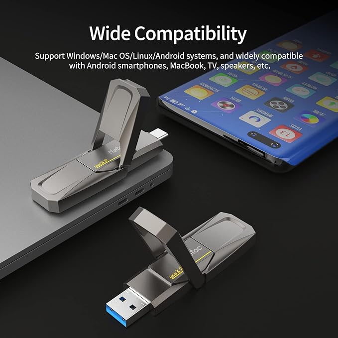 Netac 128GB Portable External USB Solid State Drive Type-c and USB 3.2 Dual Interface, up to 400MB/s Security Protection for Data Storage, Expansion of Storage for Photos/Videos/Music/Files, US5