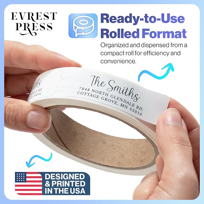 200 Personalized Address Labels - Glossy White Return Address Label 2.5" x 0.75'', Stylish Fonts for Envelopes & Packages, Customizable Labels for Home or Office Use