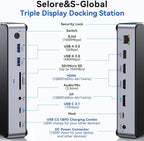 USB C Docking Station 3 Monitors Laptop Dock Dual Monitor with 2 HDMI DisplayPort 4K144Hz,USB A 2.0/3.0,USB C 3.1 10Gbps&30W Output,Ethernet,MicroSD&SD,Audio&Mic,150W DC Power for Dell/Lenovo/HP