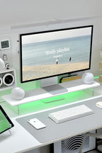 Bamboo Monitor Stand Riser with Acrylic Legs for Desk,31.5 Inches Desktop Shelf Supports for PC Computer Monitor, Laptops, Printer, Speakers (White)