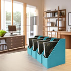 UnionBasic Magazine File Holder, Leatherette Desktop Document Organizer, Home Office Paper Holder File Storage Literature Sorter, Peacock Blue