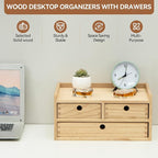 KIRIGEN Wood Organizer Shelf with 3 Drawers for Home Kicthen Decor Office Supplies Desktop Cabinet for Drawer Organizer - Desk Accessories Storage Box -Countertop Shelf Natural（DT2D3C-NA）