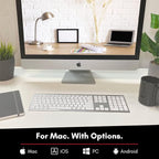 Macally Wireless Bluetooth Keyboard for Mac - Compatible Apple Keyboard or MacBook Pro/Air, iMac - Multi-Device, Up to 3 Devices with 110 Keys, 20 Shortcuts, Numeric Keypad, and Rechargeable - Silver