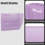 EASEPRES 3 Pocket Mesh Hanging Wall File Organizer, Wall Mounted Mail Paper Document Folder Holder, Clipboard Storage Organization Magazine Rack with Nametag Label for Office Home School, Light Purple