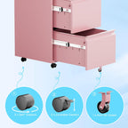 METAN 2 Drawer Vertical File Cabinet with Lock, Mobile Metal Filing Cabinet for Legal/Letter Size, Office Storage File Cabinet Under Desk, Fully Assembled Except Wheels,Pink