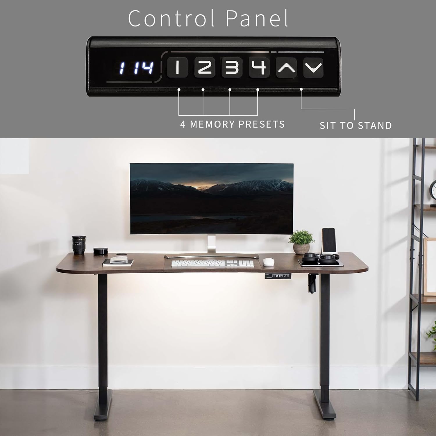 VIVO Electric 63 x 32 in Rustic Standing Desk, Memory Height Adjustment, 1B Series, Vintage Brown Top Black Frame, DESK-KIT-1B1N