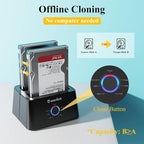 WAVLINK USB 3.0 and USB C to SATA Dual-Bay External Hard Drive Docking Station for 2.5/3.5 Inch HDD/SSD with UASP (6Gbps), Support Offline Clone/Duplicator Function [16TB X2 ]-Black