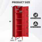 Metal Locker with Lock and Ventilation Holes,Metal Storage Locker with Business Card Slof for Home,Gym,Garage,School,Office,15.8" D x 15.8" W x 66" H Assembly Required,Red